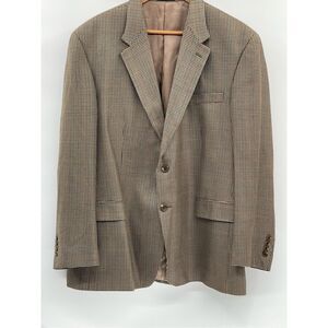 Chaps Ralph Lauren Silk‎ Blazer Sport Coat Men Size 46R Tan Brown Houndstooth
